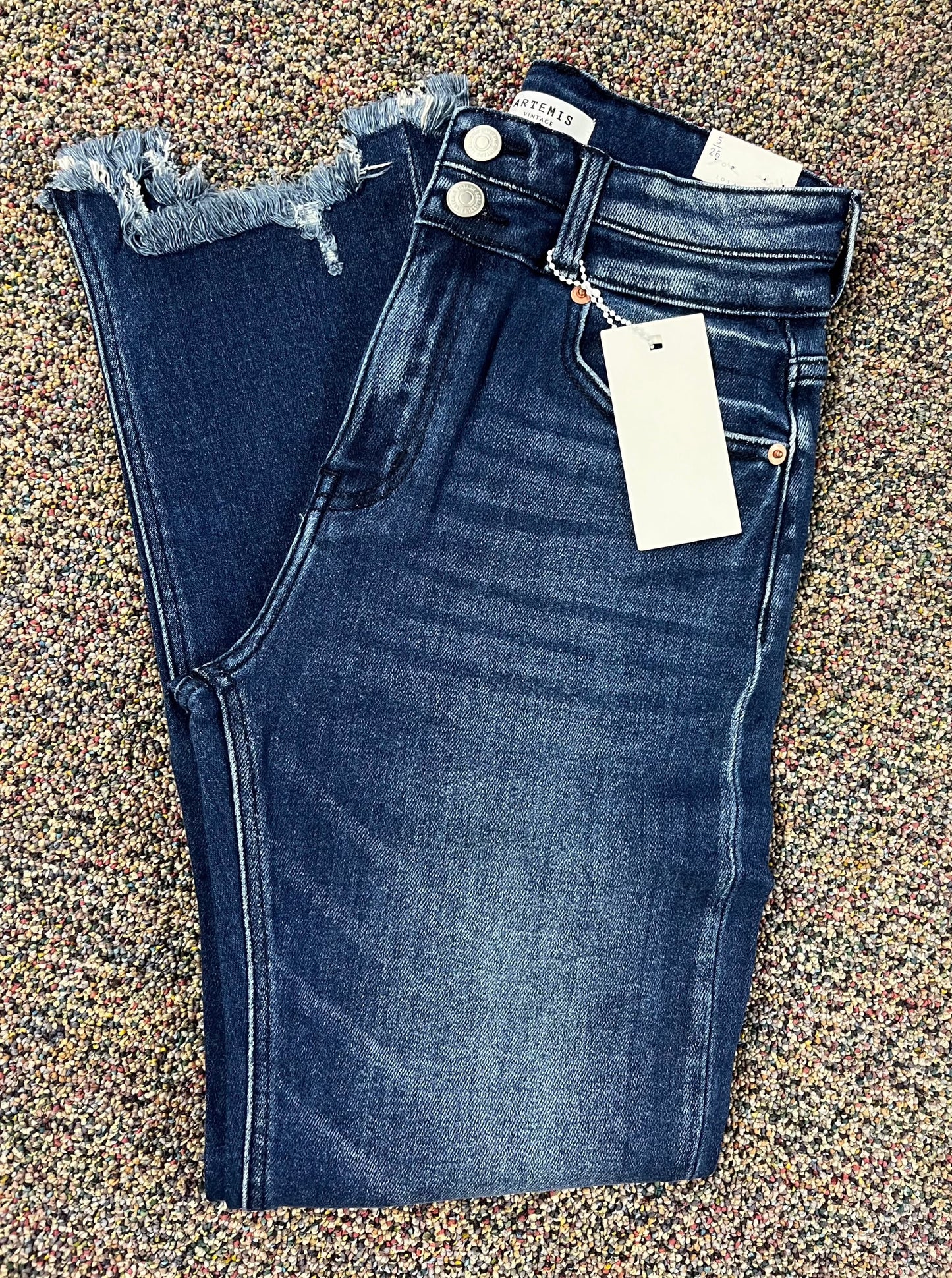 Double Button High Waist Fray Hem Jeans