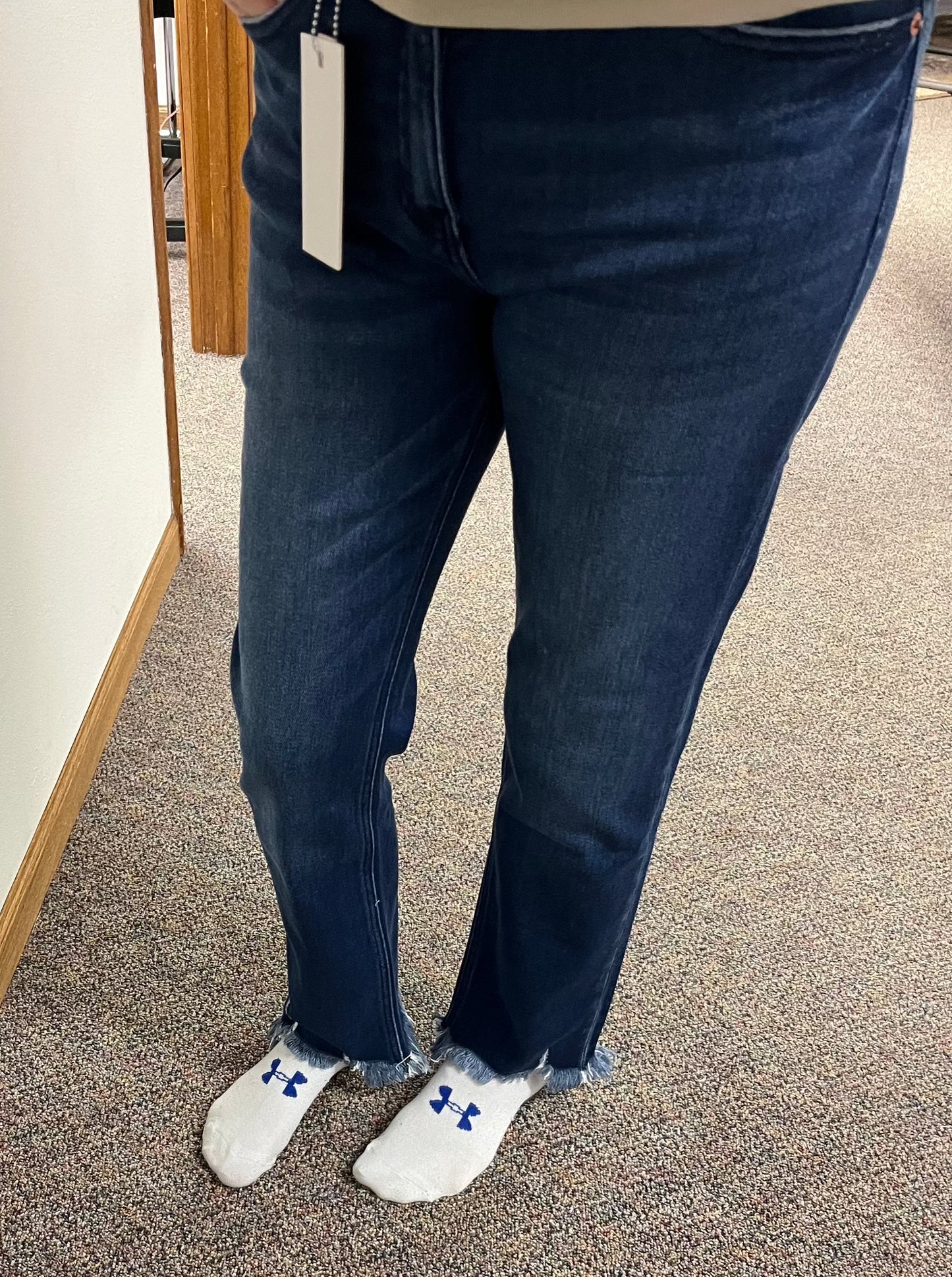 Double Button High Waist Fray Hem Jeans