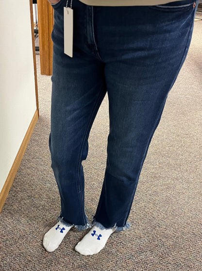 Double Button High Waist Fray Hem Jeans