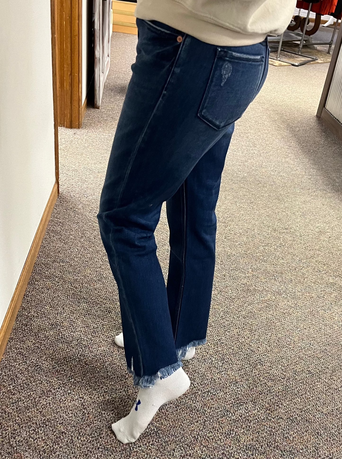 Double Button High Waist Fray Hem Jeans