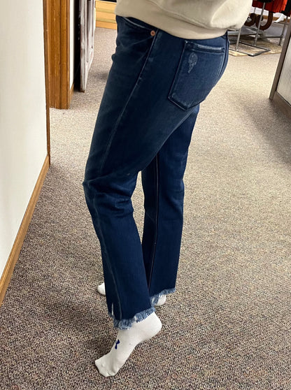 Double Button High Waist Fray Hem Jeans