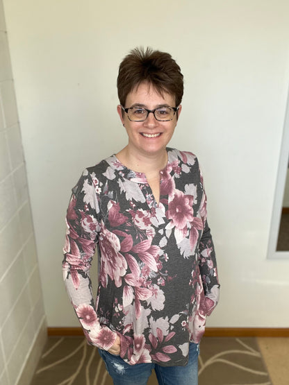 Charcoal & Mauve Floral Top
