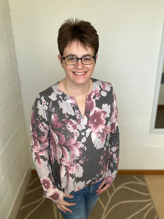 Charcoal & Mauve Floral Top