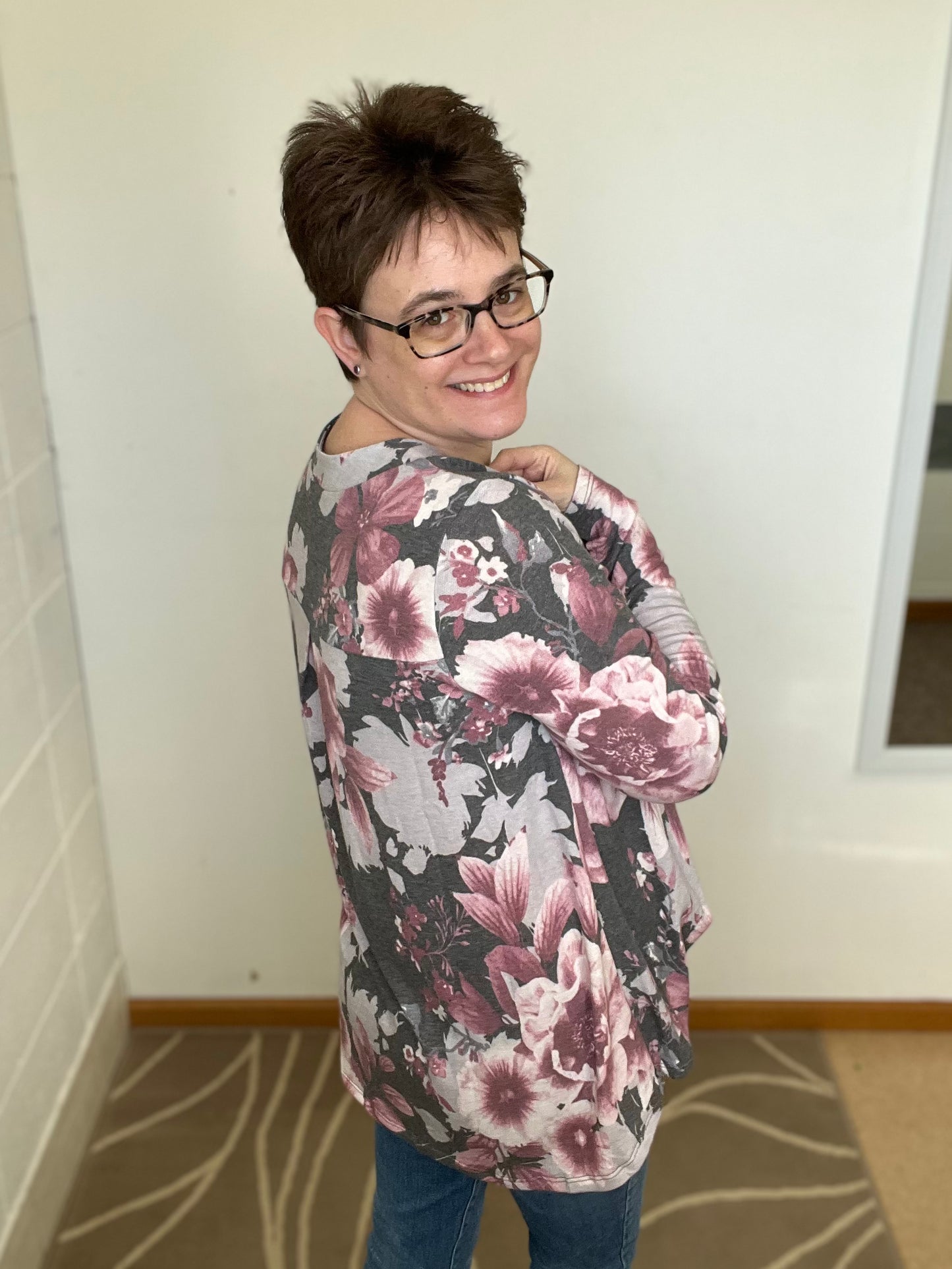 Charcoal & Mauve Floral Top