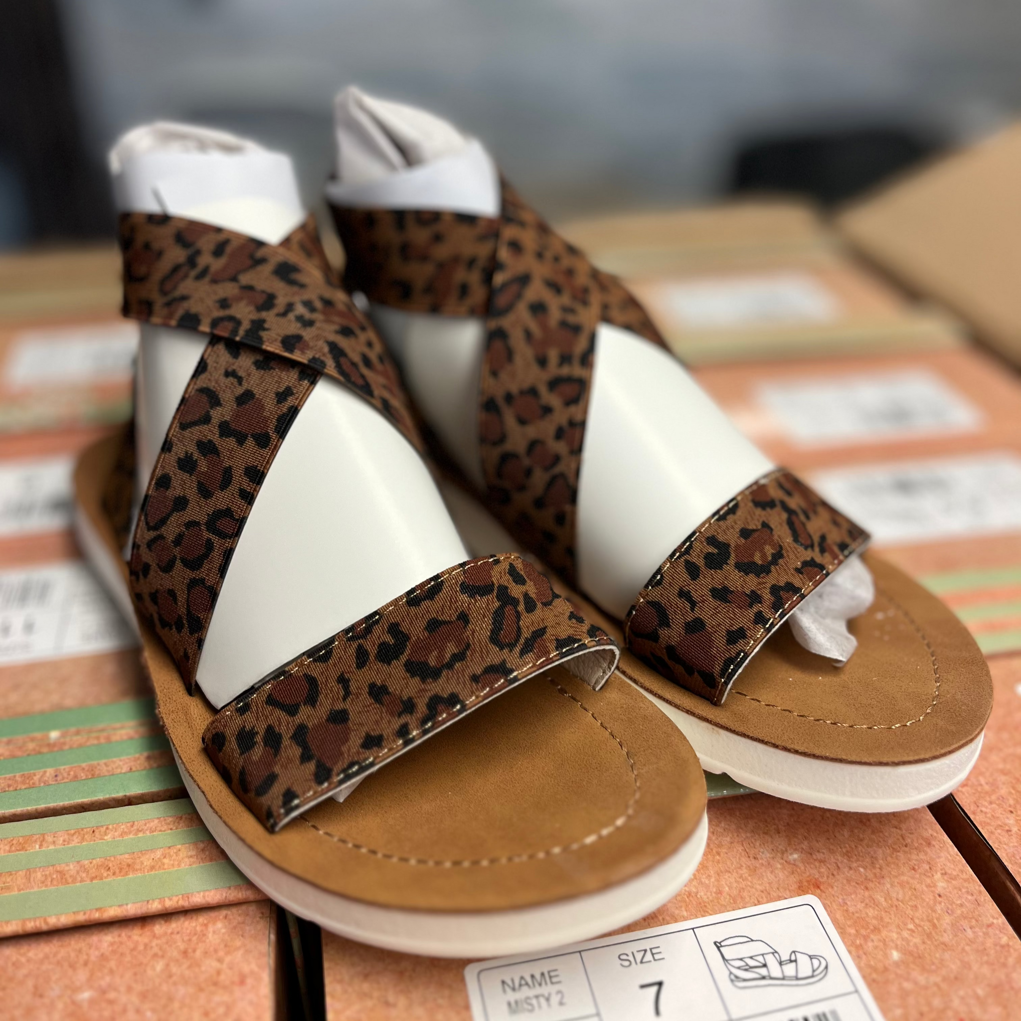 Pair of sandals with leopard print straps 