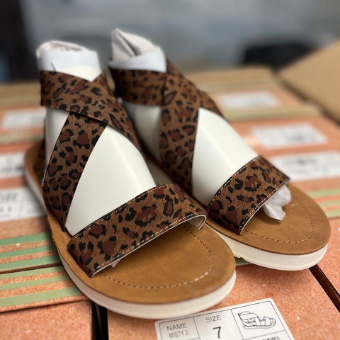 Pair of sandals with leopard print straps 