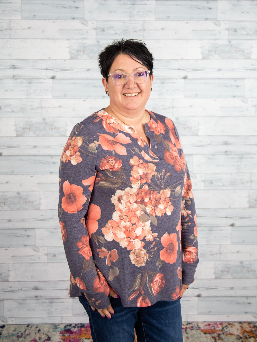 Navy & Poppy Floral Top