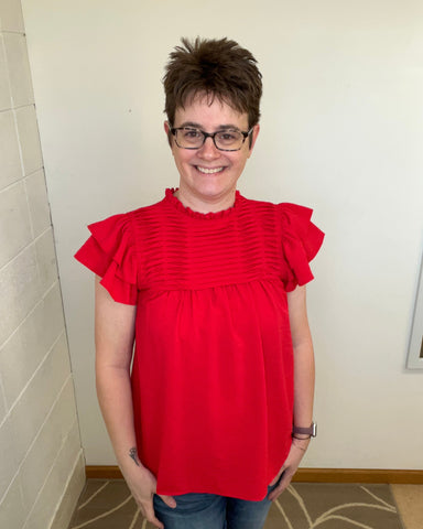 Red Ruffle Sleeve Blouse