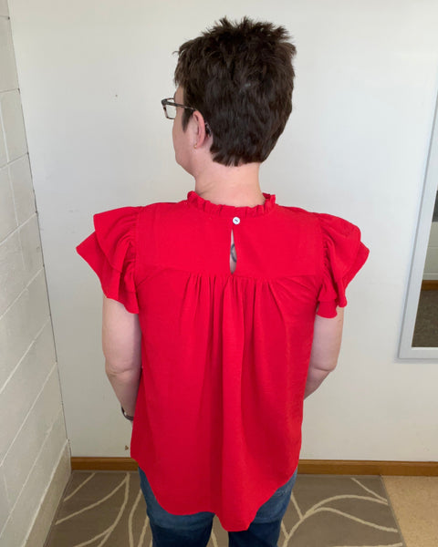 Red Ruffle Sleeve Blouse