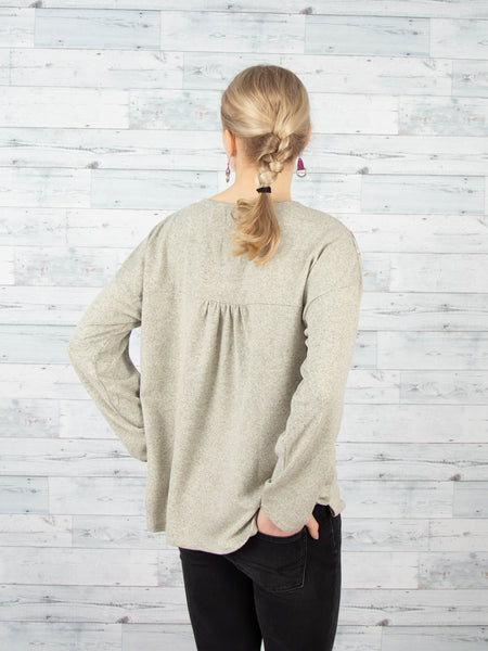 Knit Embroidered Top in Oatmeal
